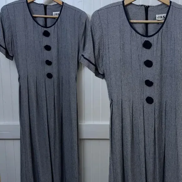 Vtg Midi Dress Classic Prairie Cottagecore Houndstooth Button Front Slip Women M - Picture 1 of 13